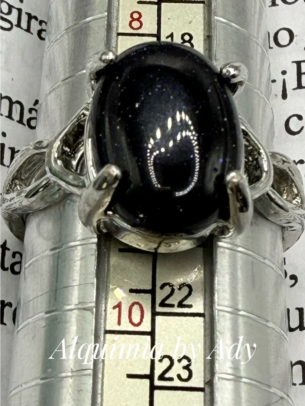 Silver Ring with Dark Blue sandstone Oval Stone